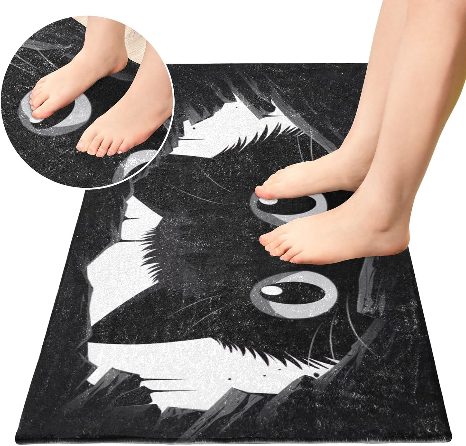 Joisal Tapete de felpa con diseño de gato negro para baño, absorbente antideslizante, tapete de baño lavable con parte trasera de goma, 39 x 20