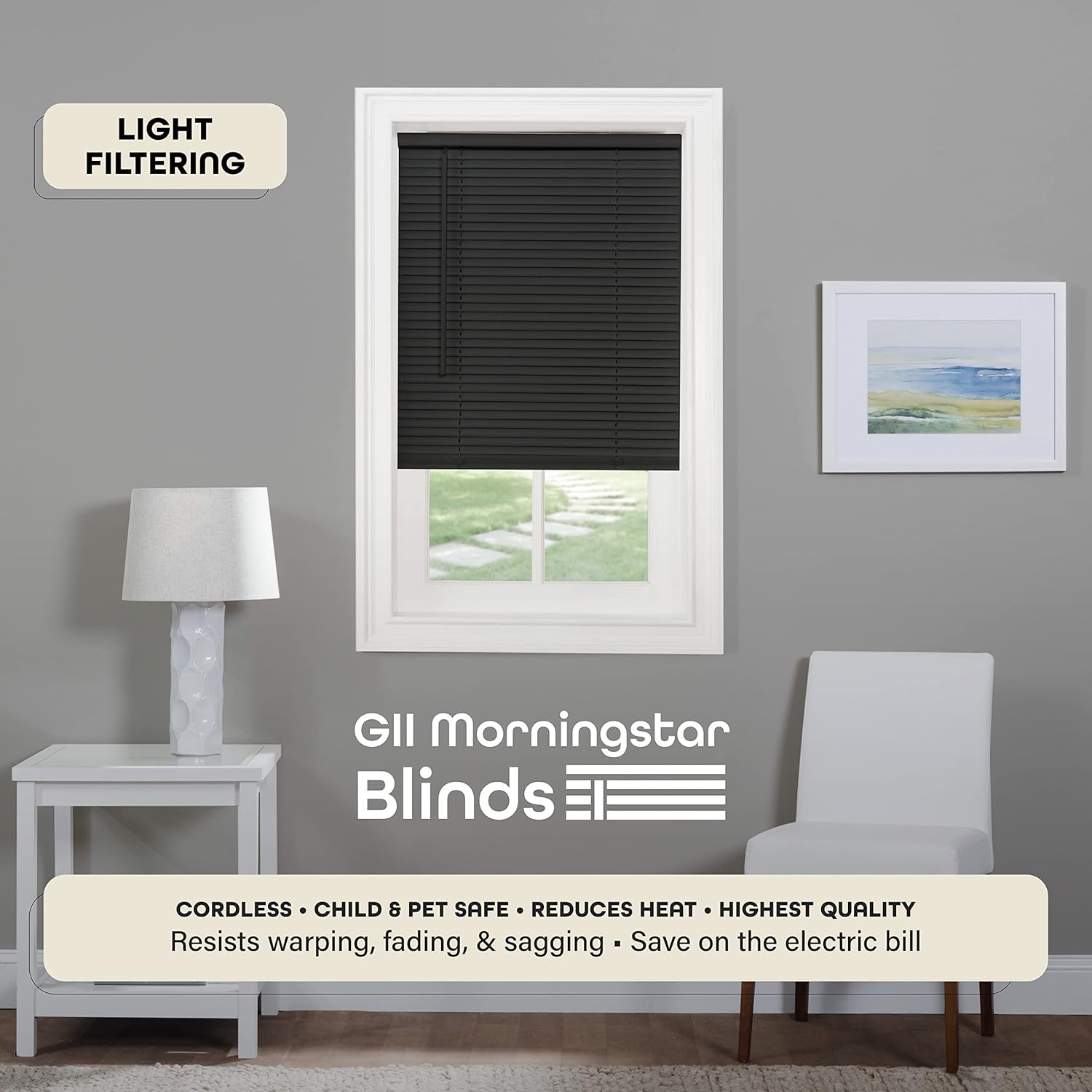 Achim Home Decor – Mini persiana inalámbrica con filtro de luz, 47 pulgadas de ancho, 48 pulgadas de largo, 1 pulgada de tamaño de listón, negro,