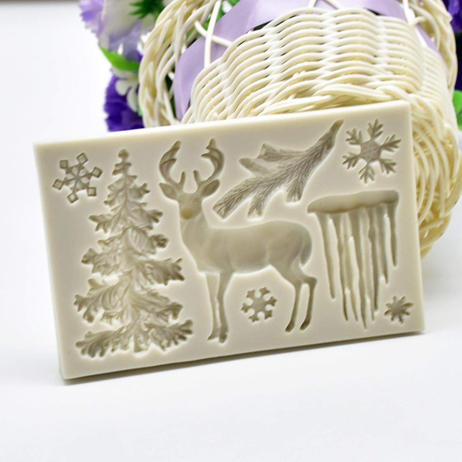 Moldes de chocolate de Navidad, molde de silicona 3D, diseño de ciervos con temática de Navidad, molde de fondant, molde de copo de nieve para hacer