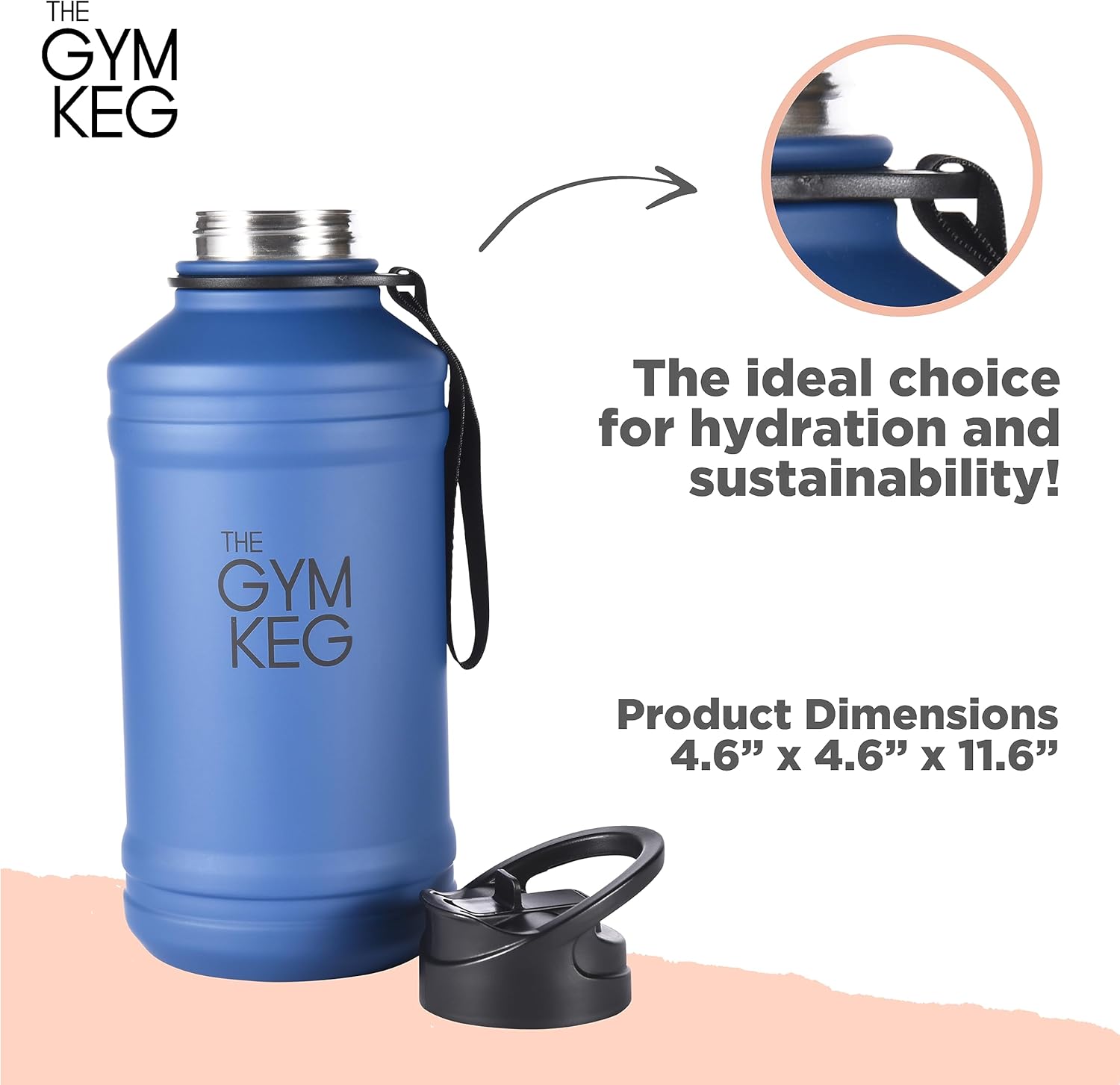 THE GYM KEG Botella de acero inoxidable con barril de agua – A prueba de fugas, contenedor aislado para bebidas calientes y frías, duradera,