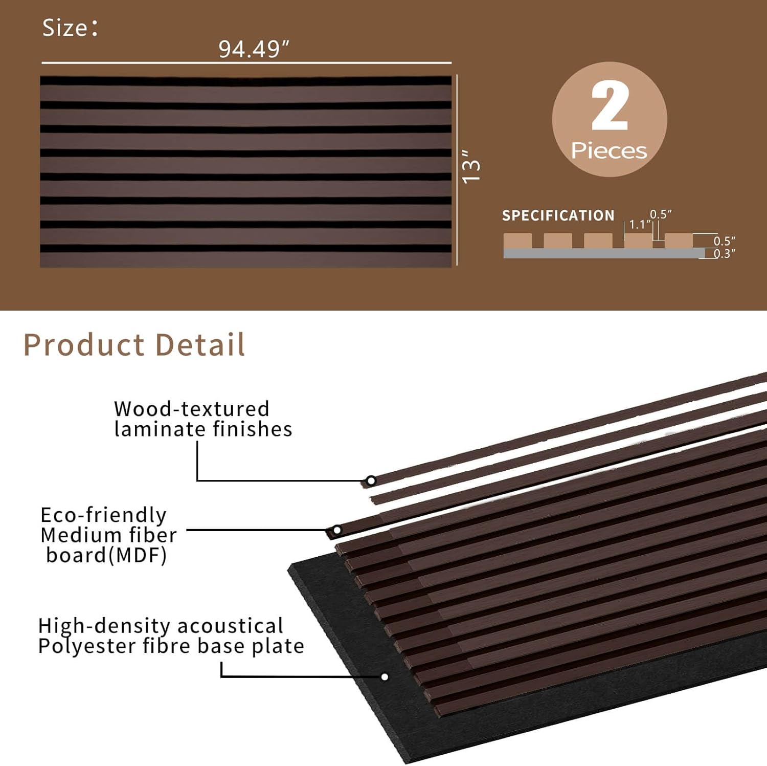 KVENI Paneles de pared de listones de madera acústica  Paneles de madera modernos para pared, panel de absorción de sonido acanalado 3D con acabado