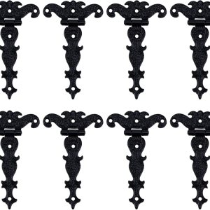Paquete de 8 bisagras decorativas retro con diseño de grabado, bisagras de caja con correa en T, bisagras de gabinete de ventanas de 4.45 x 2.72 Paquete de 8 bisagras decorativas retro con diseño de grabado, bisagras de caja con correa en T, bisagras de gabinete de ventanas de 4.45 x 2.72