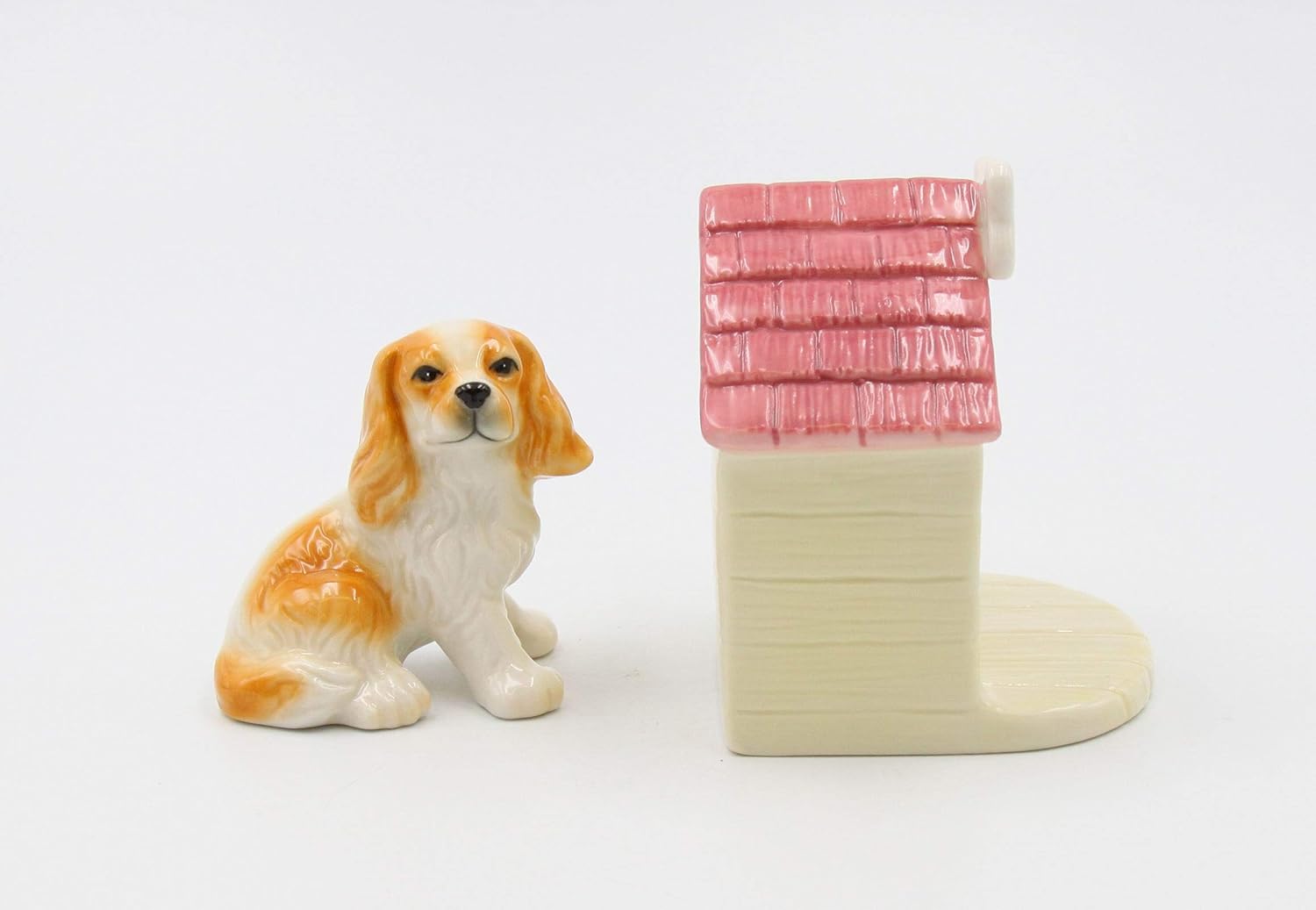 Juego de cocker spaniel de porcelana fina con casa para perros, salero y pimentero, 3-38 pulgadas de alto