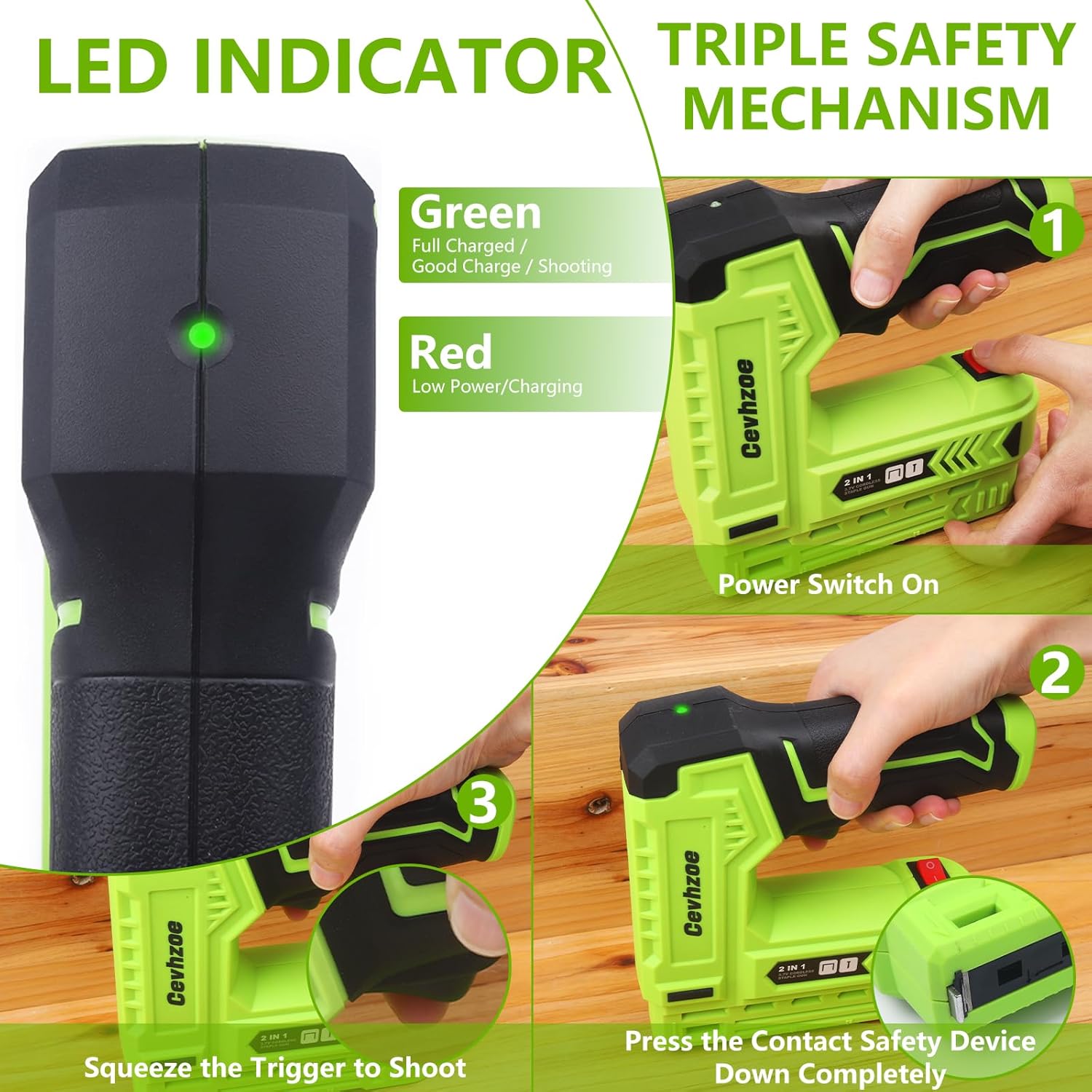 Kit de pistola de grapas eléctrica, 3.7 V de potencia eléctrica inalámbrica 2 en 1 pistola de grapas y clavos, grapadora a batería de 2.0 Ah para