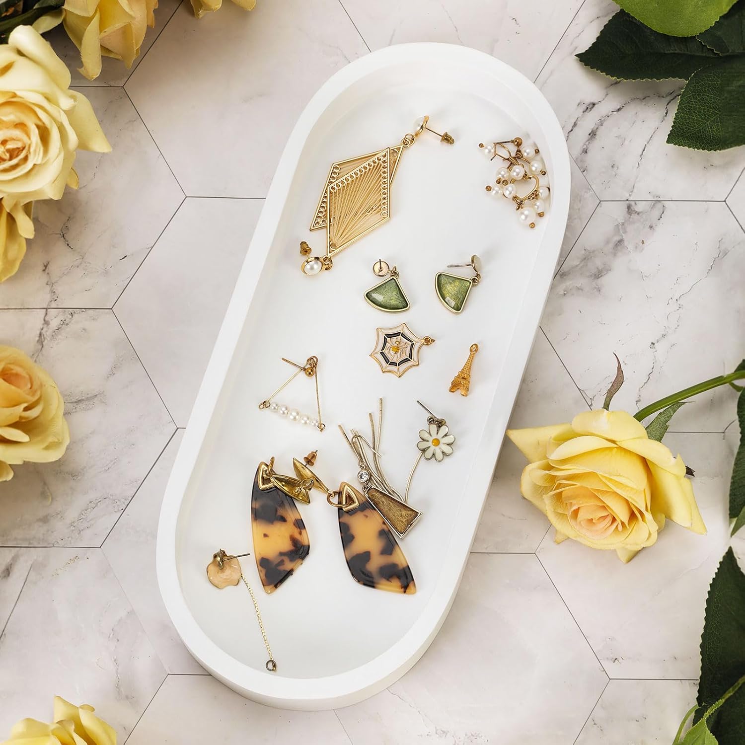 Bandeja ovalada de tocador de baño, pequeño organizador decorativo de bambú para encimera de cocina, tanque de inodoro y tocador, bandeja de velas y