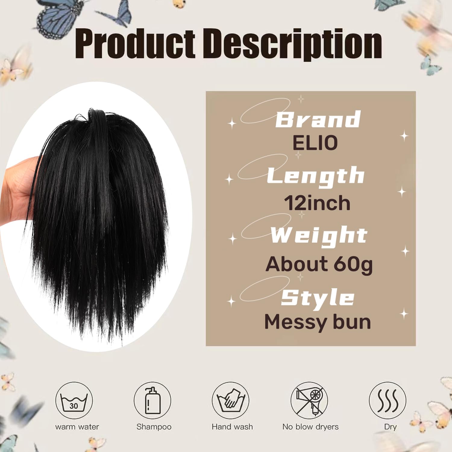 ELIO Moño desordenado con clip de garra, moño ondulado y rizado para mujer, extensiones de cabello despeinado, moño recogido, clip de garra,
