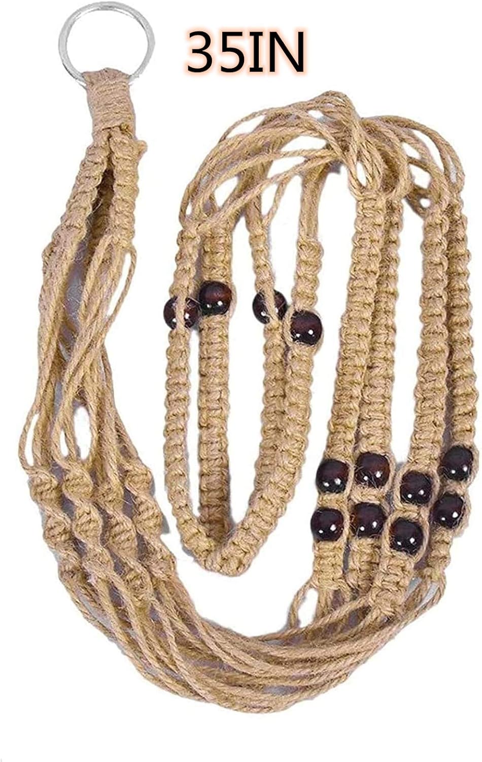 Colgadores de macramé para plantas de interior de 36 pulgadas, cesta colgante para macetas con cuentas sin borlas, color marrón, 2 paquetes de 4