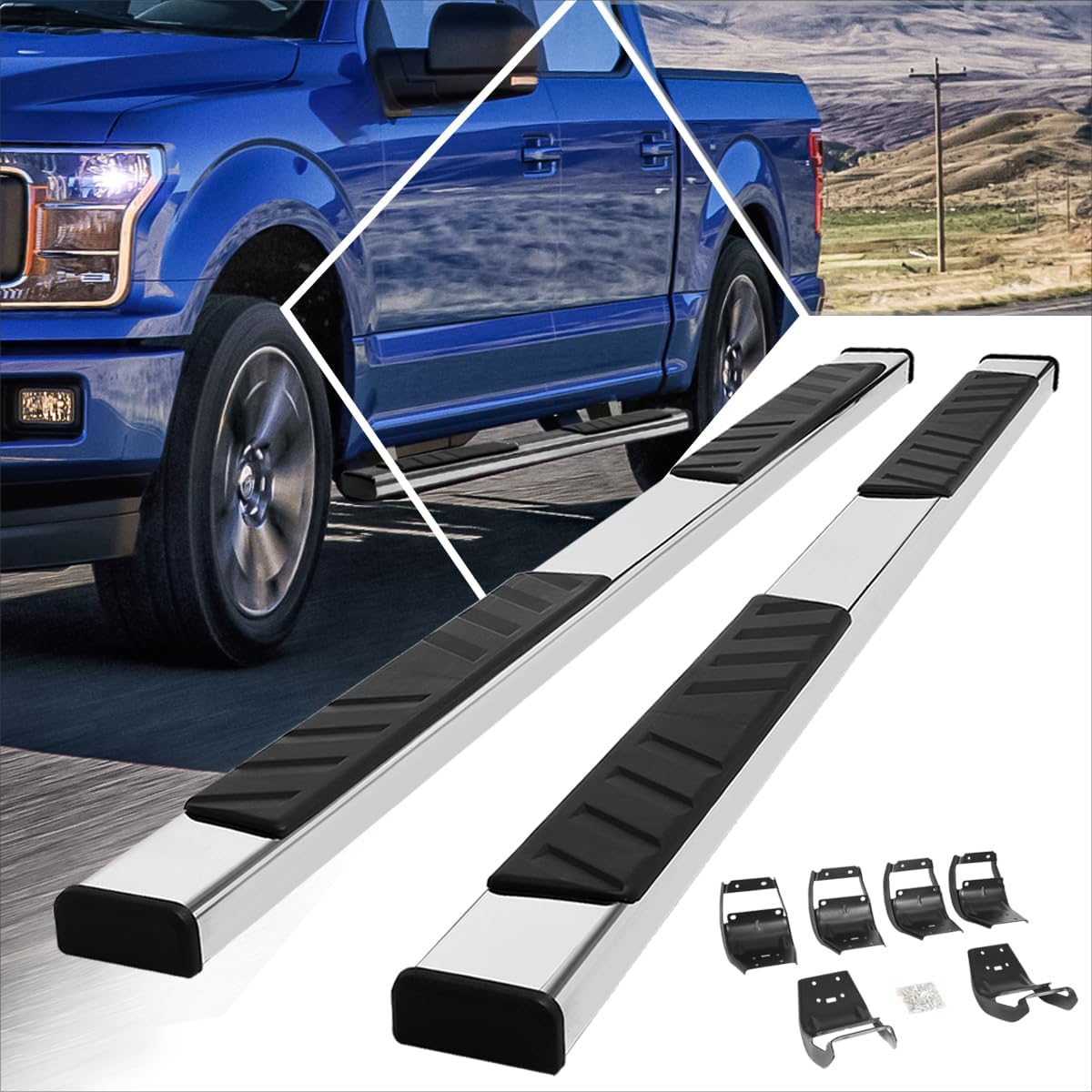 PM PERFORMOTOR Barra de estribo de acero inoxidable pulido de 5 pulgadas, compatible con Ford F150 (SuperCrew) Crew Cab 15-22  Ford F250 F350 SD
