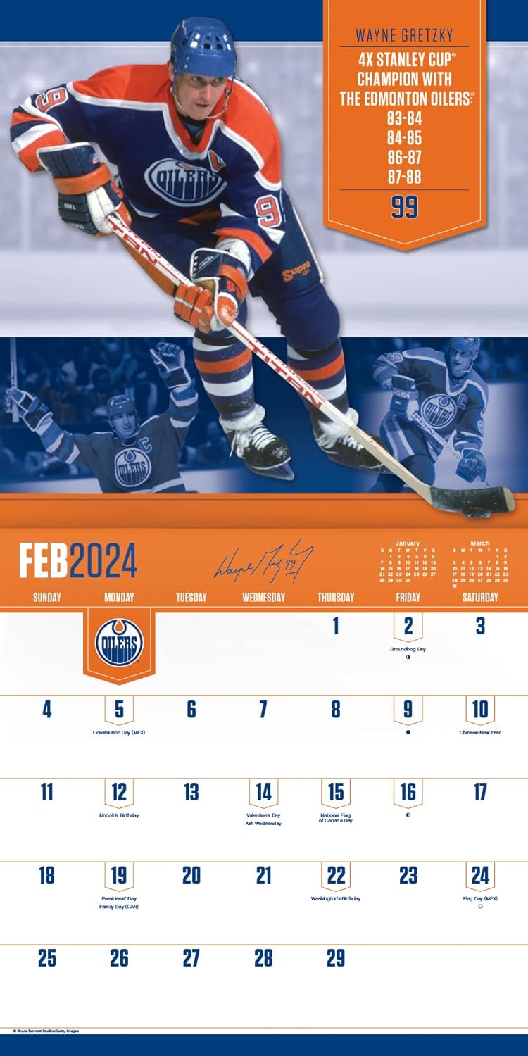 Wayne Gretzky Calendario 2024  Paquete de calendario de pared Wayne Gretzky de lujo 2024 con más de 100 calcomanías de calendario (regalos de hockey
