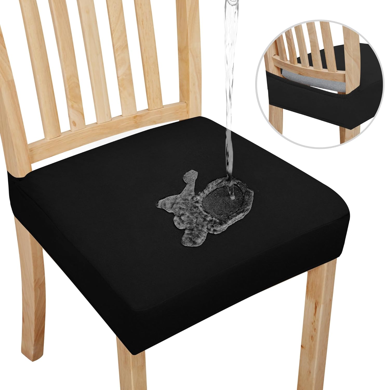 Easy-Going Juego de 4 fundas de asiento 100% impermeables para sillas de comedor, fundas de asiento elásticas protectoras extraíbles y lavables,