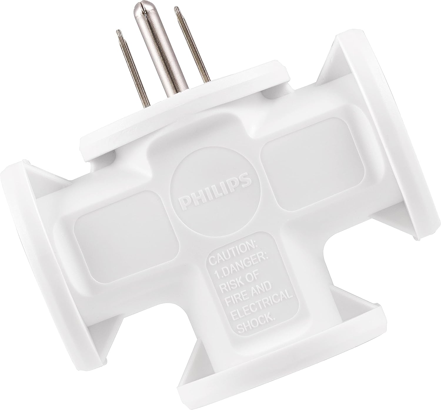 Philips Extensor de 3 tomas, adaptador en forma de T espaciado, grifo de pared con conexión a tierra, 3 clavijas, enchufe múltiple, divisor de