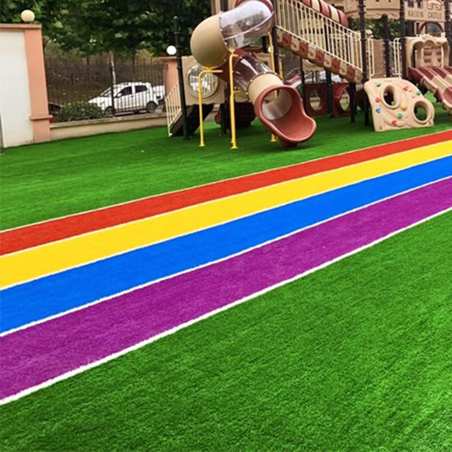 XLIHAWY Alfombra para exteriores, interior y exterior, 1.2 in de grosor, césped artificial, con agujeros de drenaje para patios de recreo, color
