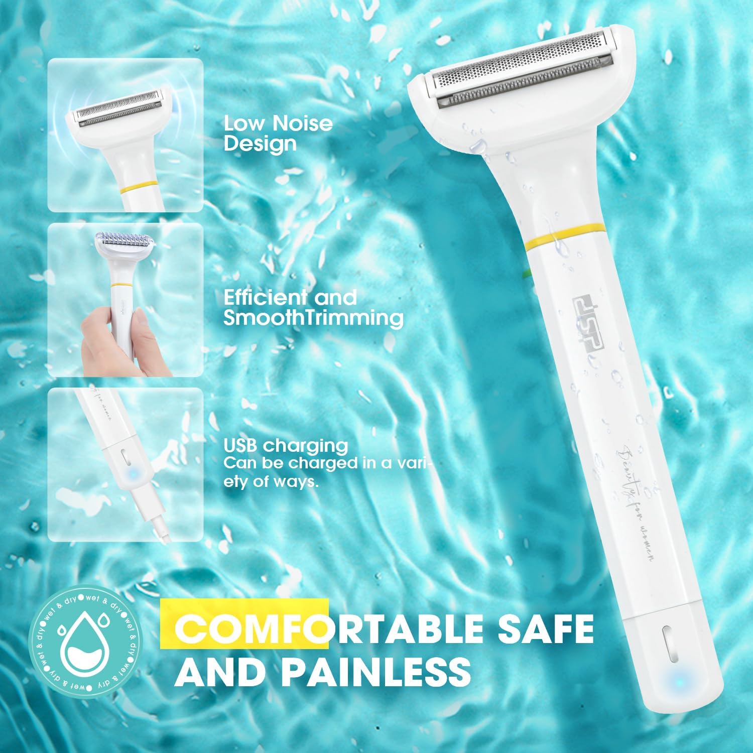 DSP Recortadora 3 en 1 para mujer bikini impermeable, afeitadora de nariz y cejas. Ideal para área privada femenina recortadora eléctrica de bikini