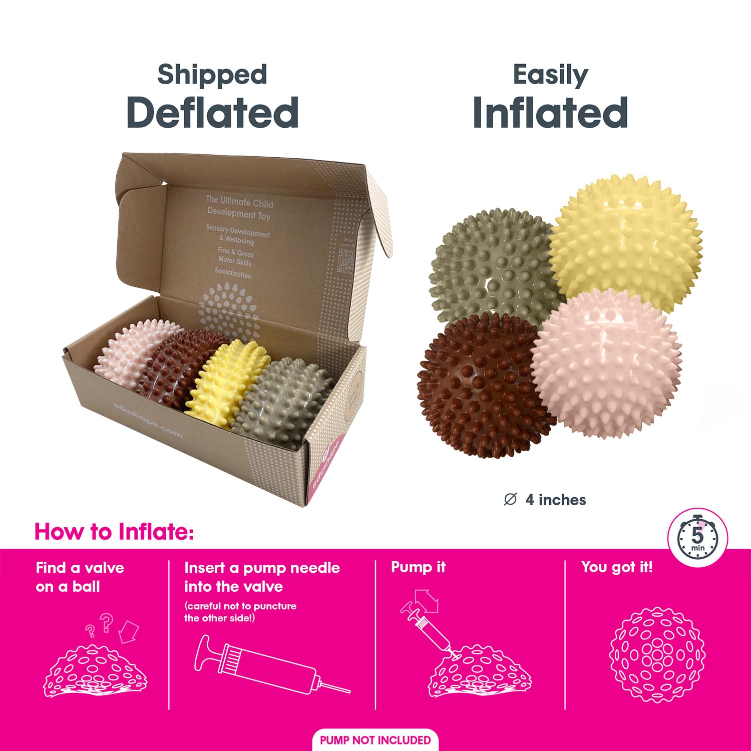 Edushape La bola sensorial original para bebé, bola de bebé de color bohemio chic de 4 pulgadas que ayuda a mejorar las habilidades motoras gruesas