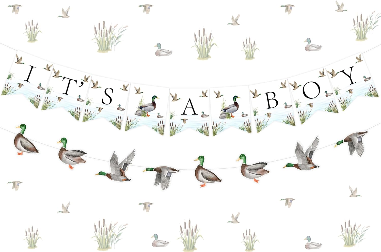 Decoración de pancarta para baby shower con temática de pato de ánade mallardo, guirnalda rústica, juego de banderines para celebración de embarazo,