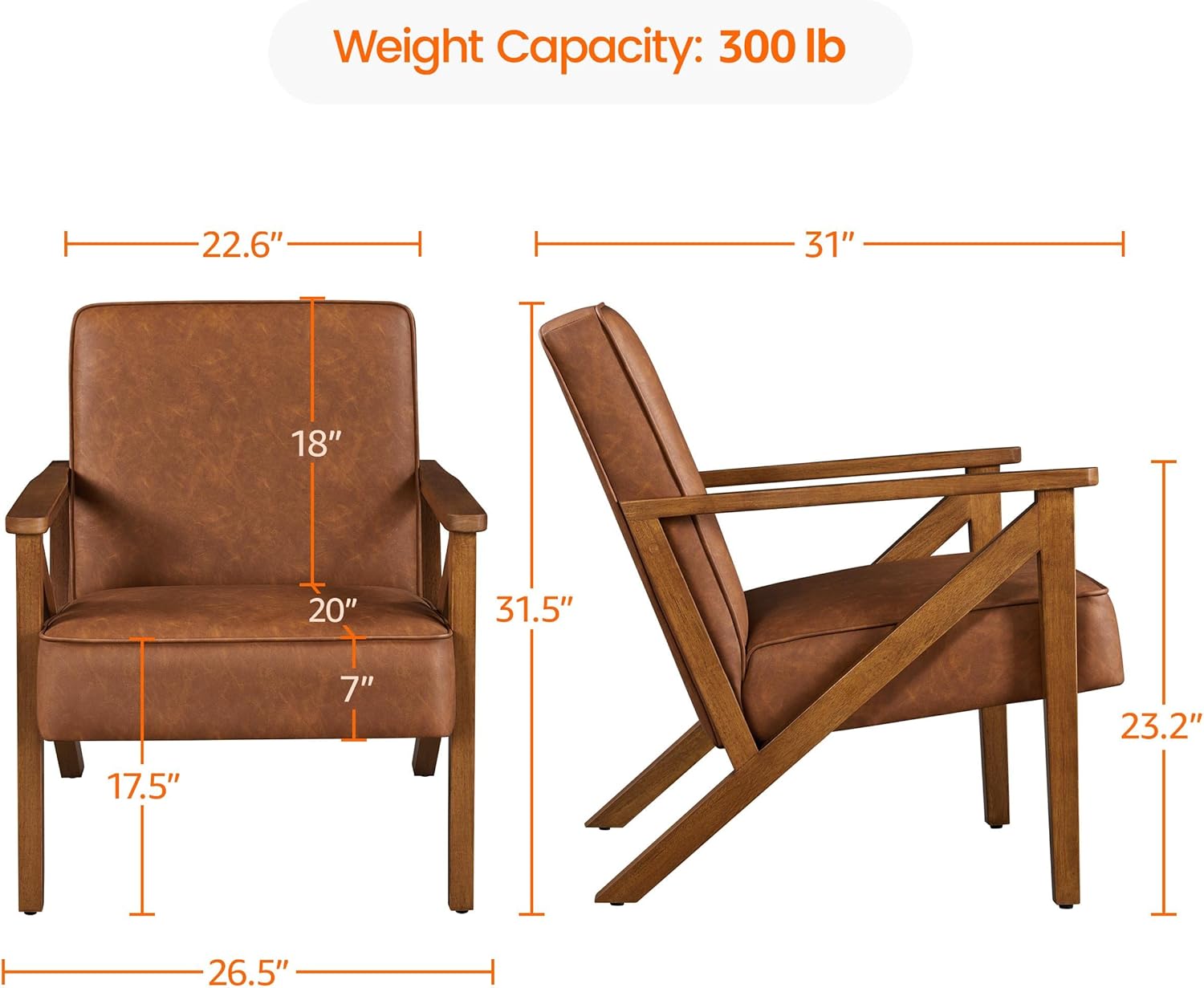 Yaheetech Silla decorativa de piel sintética con marco de madera, moderna silla retro para sala de estar, oficina, área de recepción, color marrón