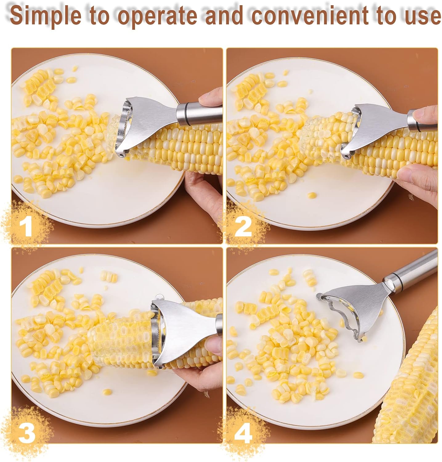 LUTER Raspador de maíz, cortador de maíz de acero inoxidable, pelador de mazorcas de maíz con mango ergonómico, cepilladora de maíz para hacer