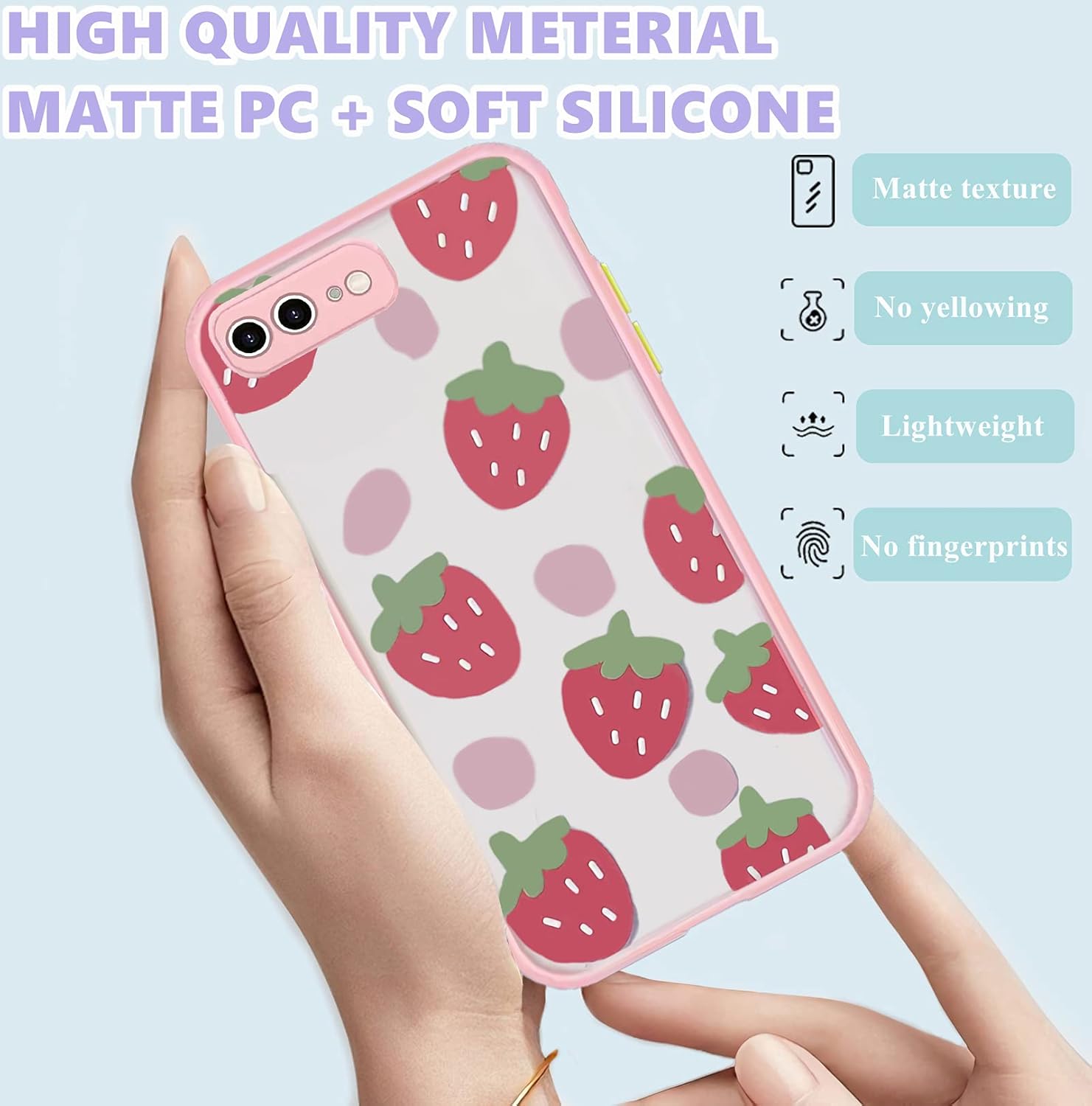 Funda compatible con iPhone 8 Plus, diseño transparente de fresa rosa, funda para iPhone 7 Plus para niñas y mujeres, bonita, a prueba de golpes,