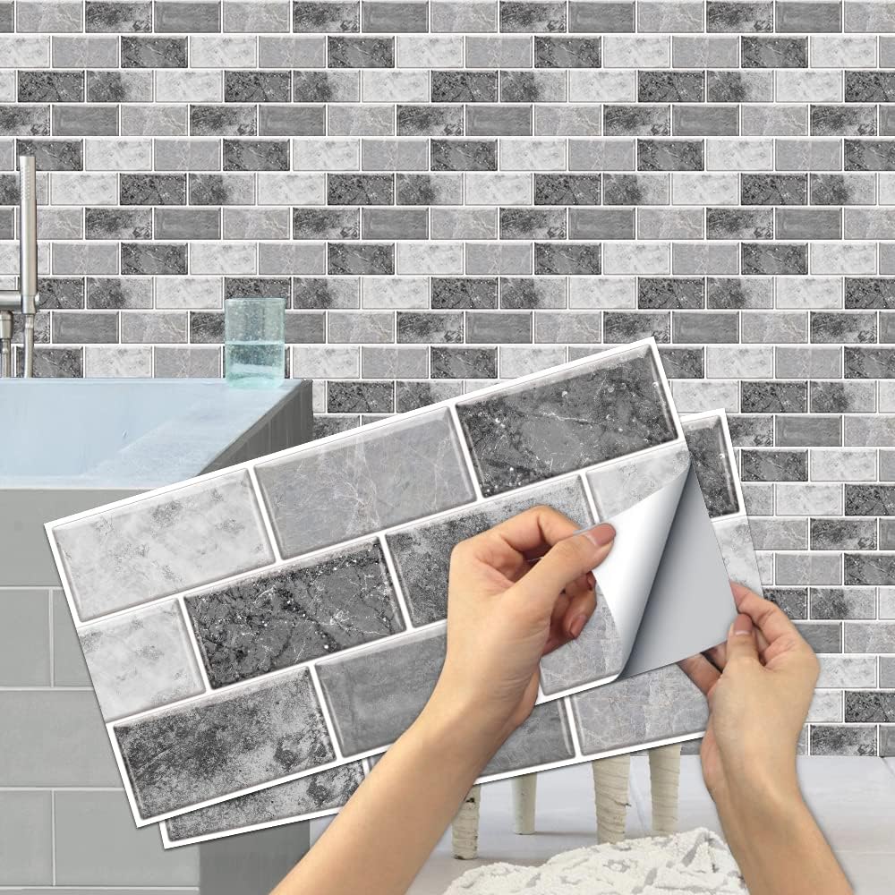 Alwayspon Adhesivo de vinilo para despegar y pegar, adhesivos de transferencia de azulejos para sala de estar, cocina, baño, 12 x 6 pulgadas, 24