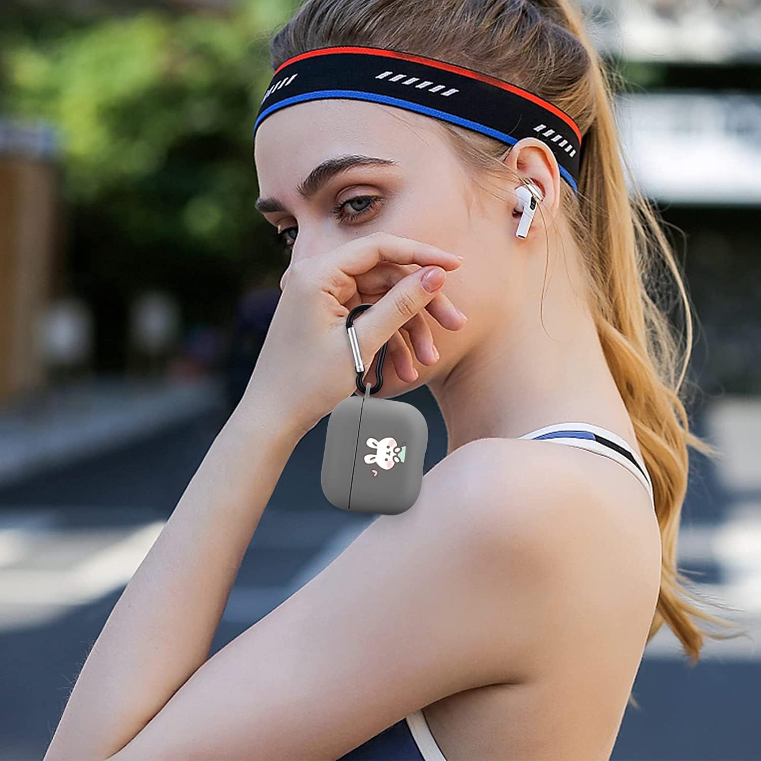 Bonita funda de conejo compatible con AirPods 3 con llavero, diseño de animales de dibujos animados, funda de TPU suave para AirPods de tercera