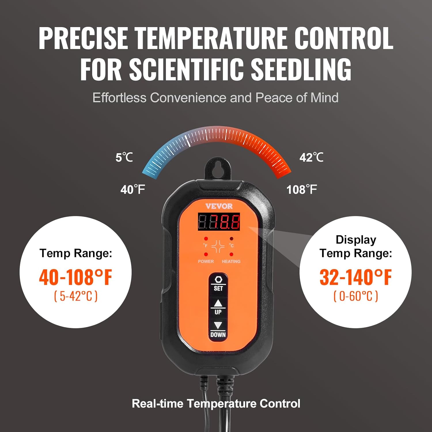 VEVOR Paquete de 1 tapete térmico de plántulas de 10 x 20.75 pulgadas con termostato, certificado UL y MET, almohadilla impermeable para