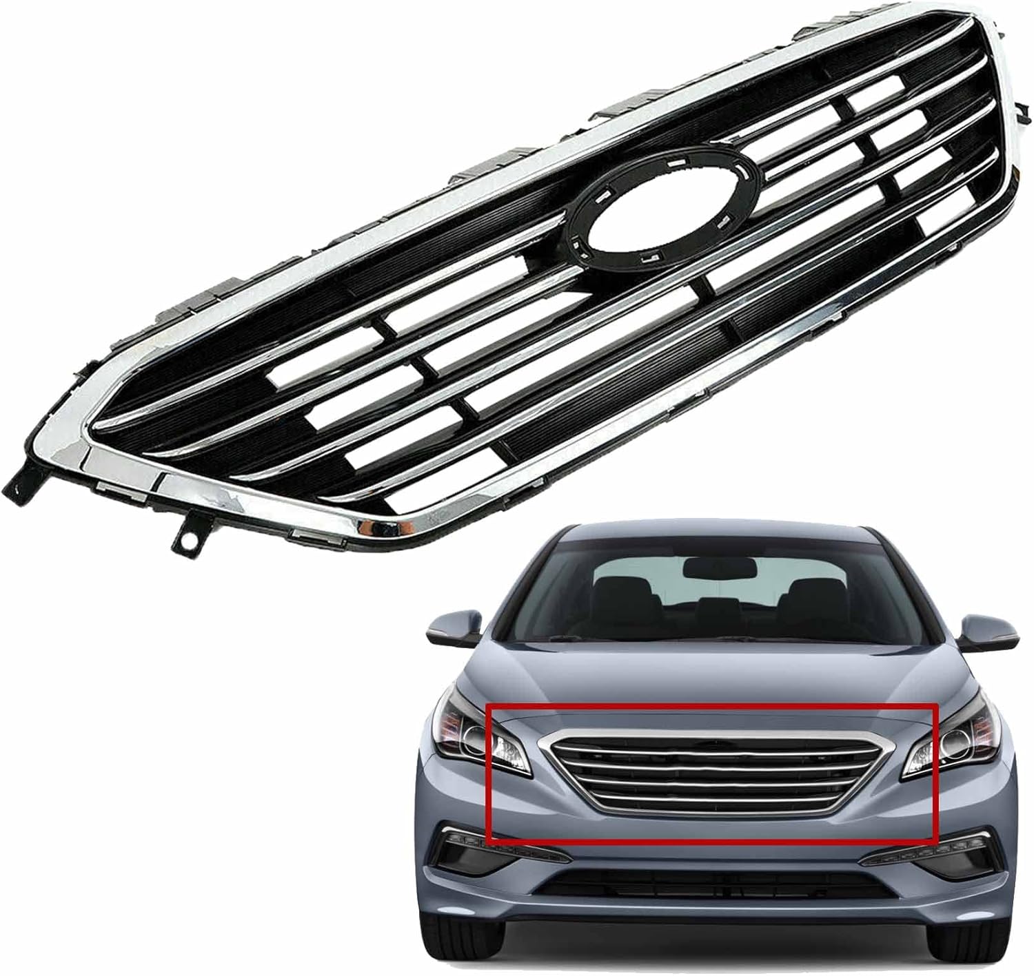SEBLAFF Reemplazo negro cromado de las rejillas de parachoques delantero automotriz para 2015 2016 Sonata