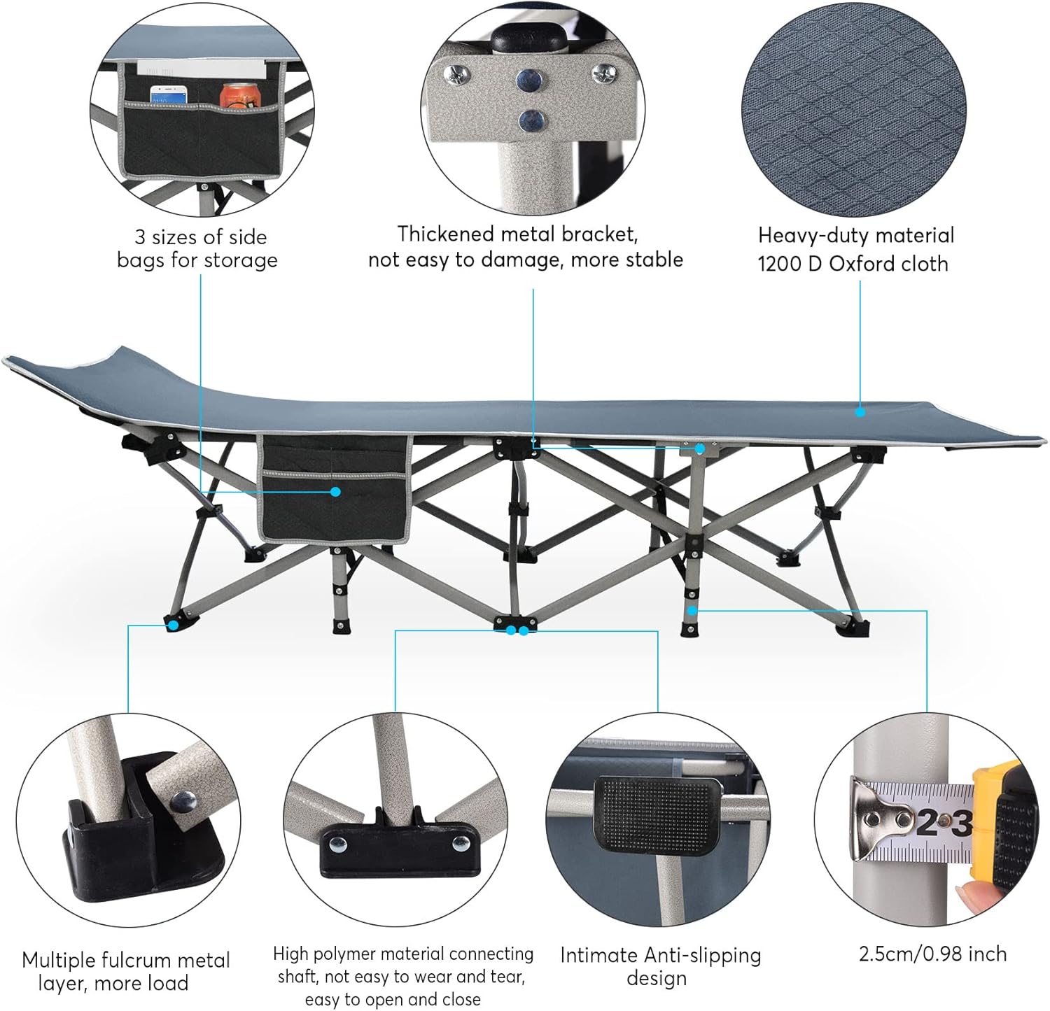 Slendor Catre de campamento, catres plegables para adultos con colchón, cama portátil para acampar con almohada y bolsa de transporte para siesta en