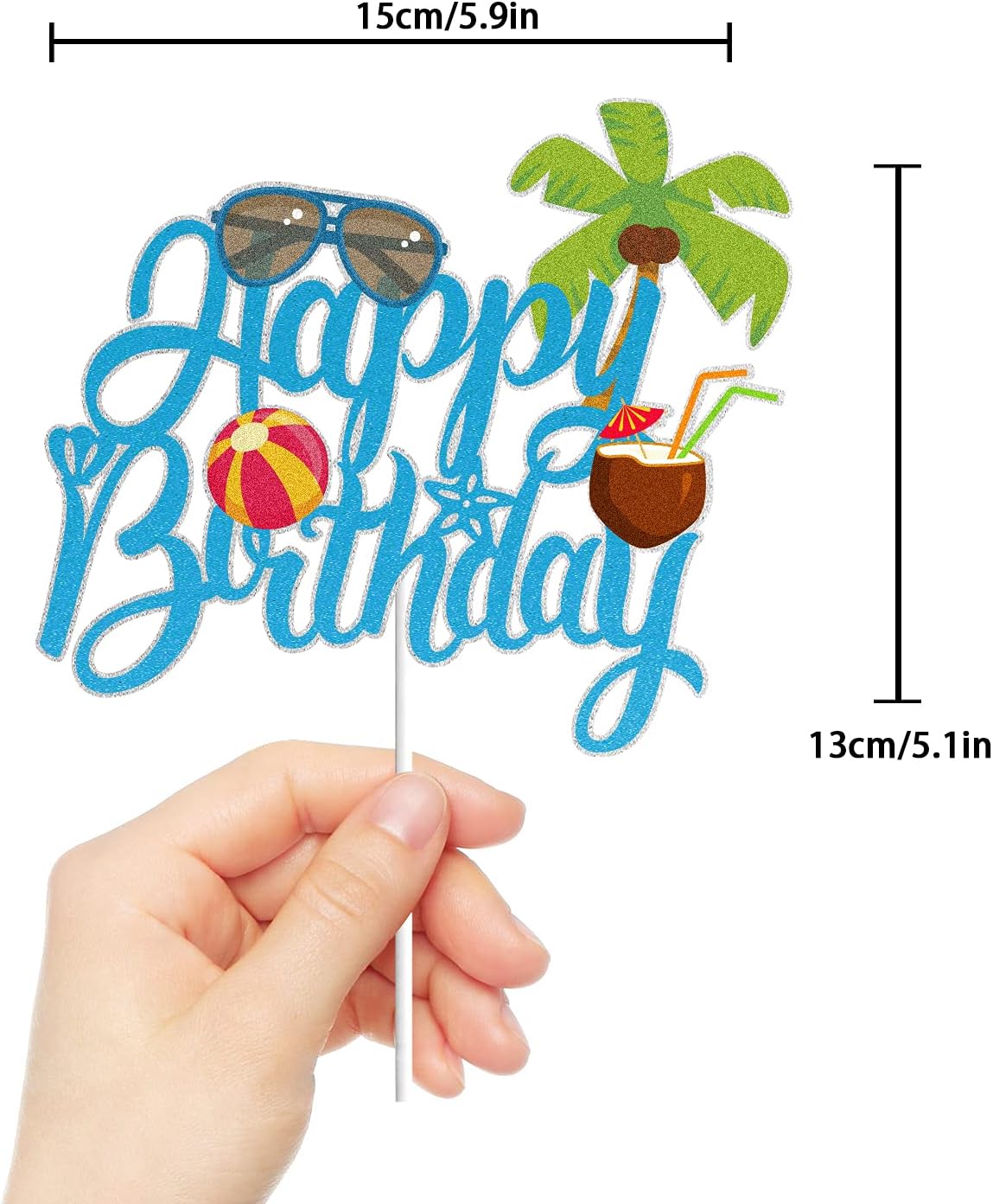 Decoración para tartas de cumpleaños con diseño de coco para playa de verano, piscina, surf, decoración de fiesta, vacaciones de verano, suministros