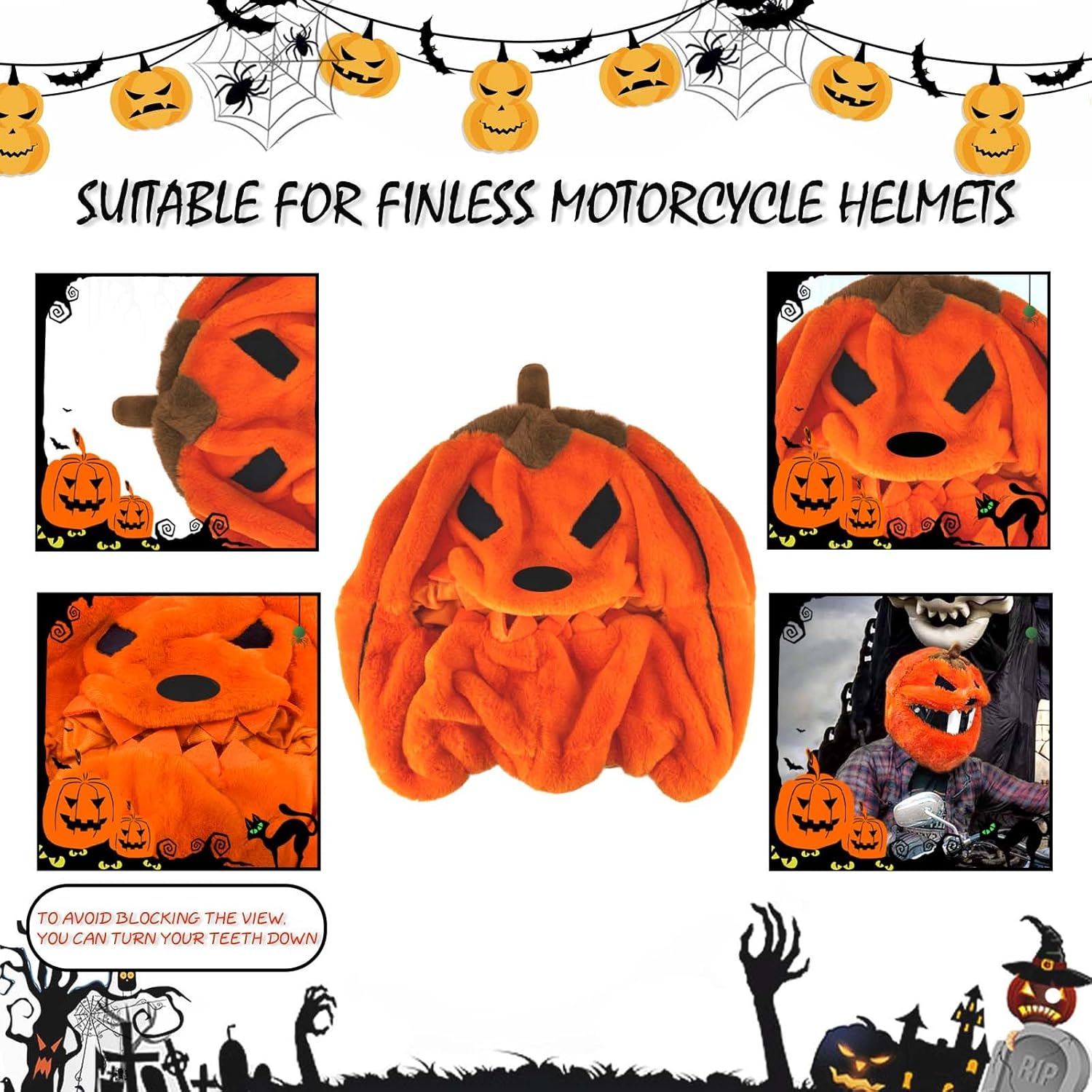 Cubierta de casco de motocicleta de calabaza de Halloween, cubierta de casco de motocicleta de Navidad, cubierta de casco de calabaza, accesorios de