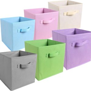 Paquete de 6 cubos de almacenamiento plegables de tela, organizadores de almacenamiento de tela plegables con asas, (10.5 pulgadas de alto x 10.5 Paquete de 6 cubos de almacenamiento plegables de tela, organizadores de almacenamiento de tela plegables con asas, (10.5 pulgadas de alto x 10.5
