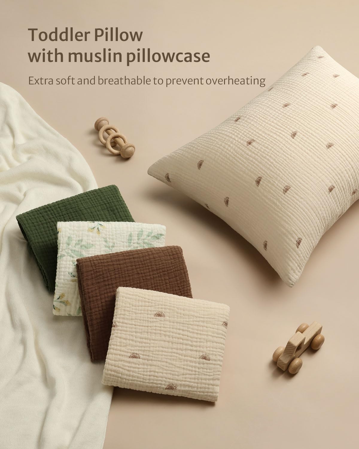 Blissful Diary Almohada para niños pequeños con funda de almohada de muselina de algodón, almohadas de 13 x 18 pulgadas para dormir y viajar,