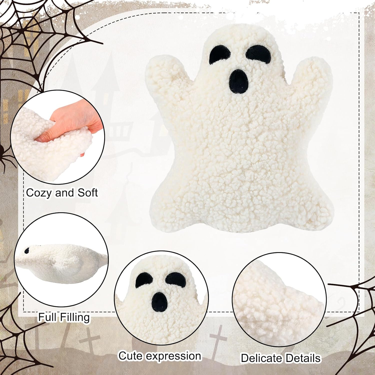 Shappy 3 almohadas de Halloween de fantasma, almohadas de Halloween, almohada de peluche con forma de fantasma, linda almohada suave de fantasma,