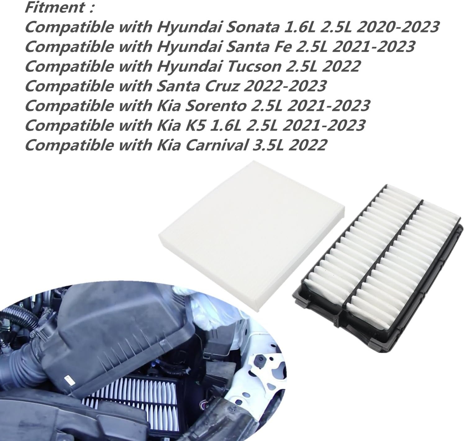 Juego de filtro de aire de cabina y filtro de aire de cabina de alta calidad para Hyundai Tucson Santa Fe Santa Cruz Fit para Kia Sportage K5
