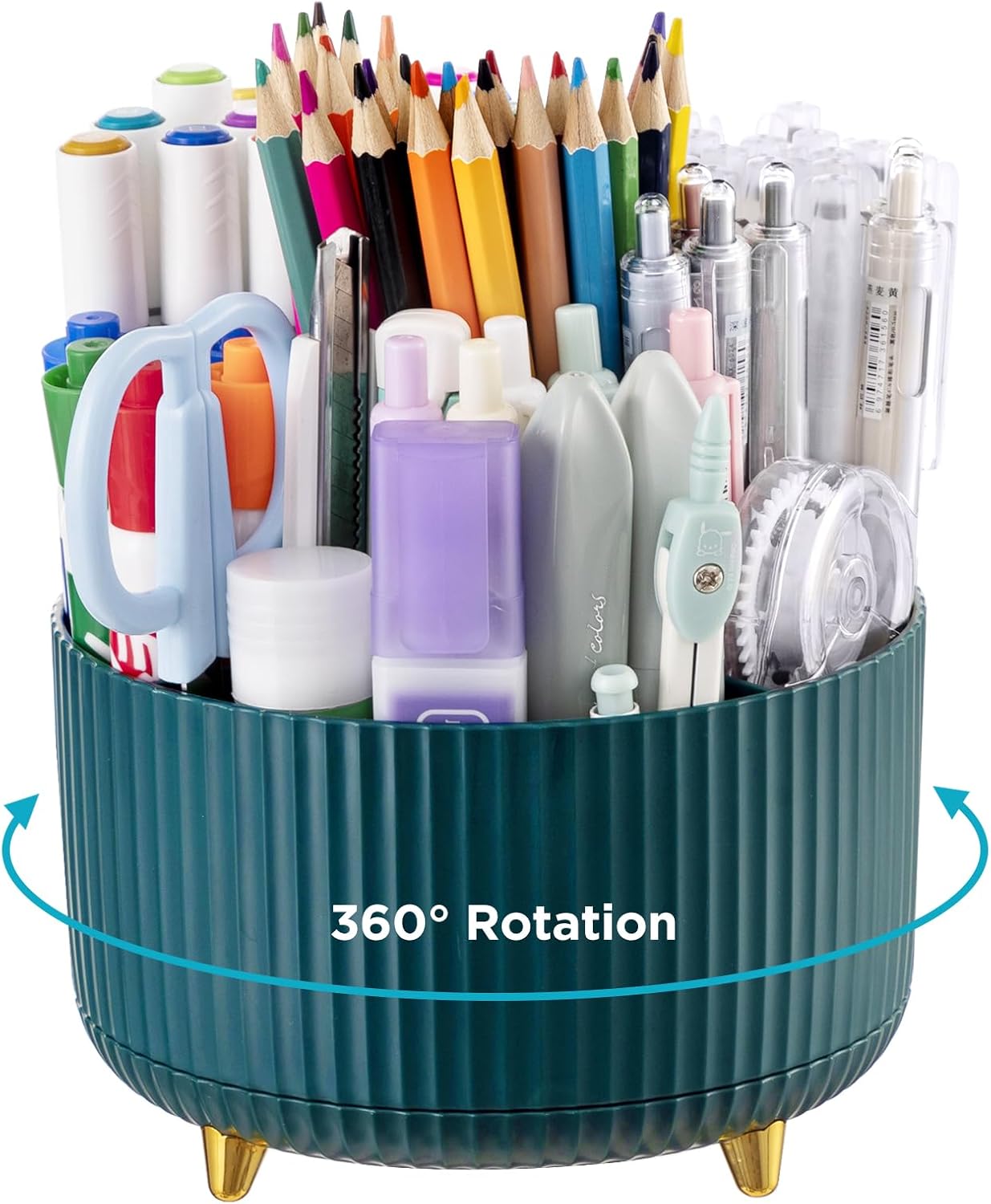 HBlife Soporte para lápices para escritorio, 5 ranuras para organizadores y accesorios giratorios de 360 grados, suministros de papelería de