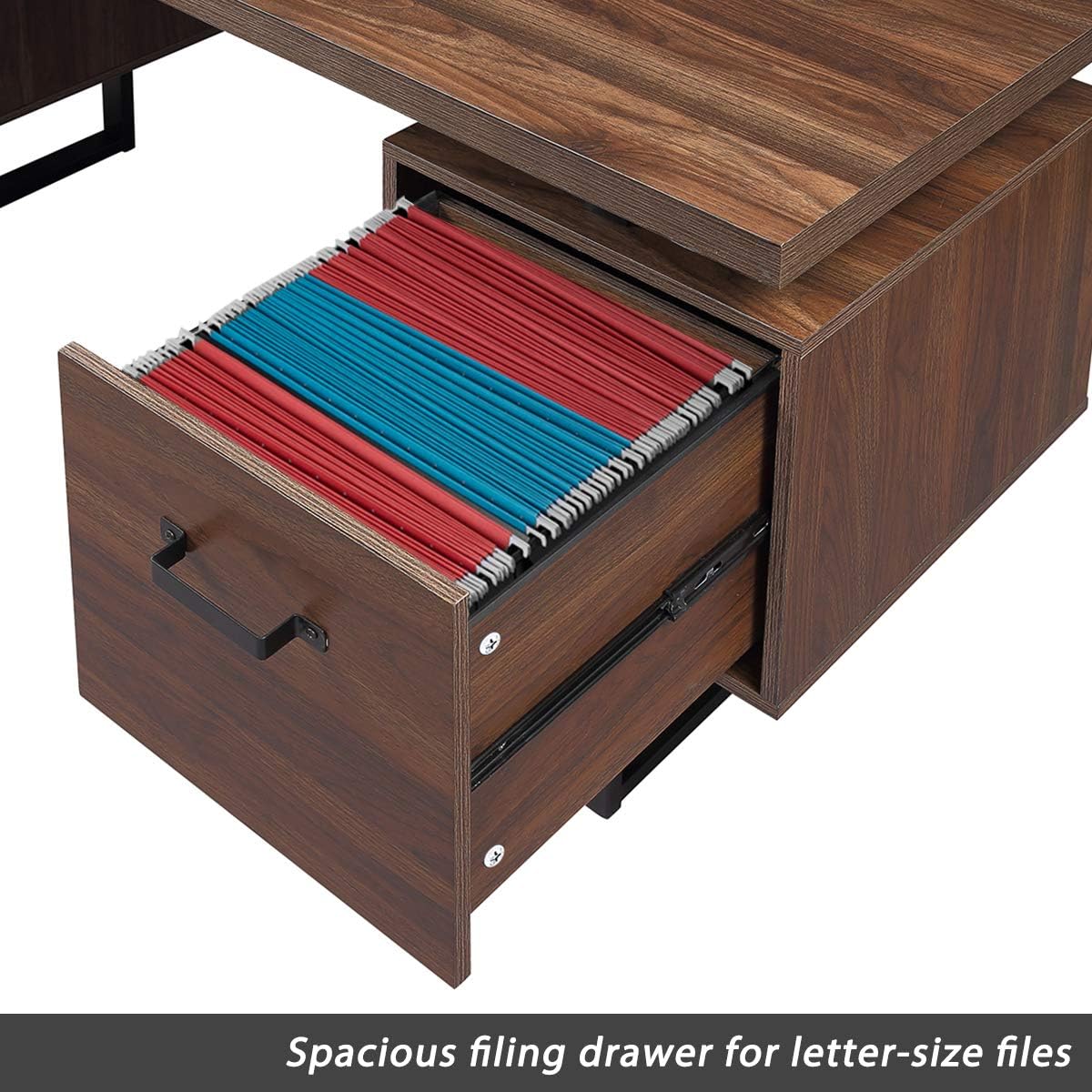 Escritorio de computadora de oficina en casa de 59 pulgadas con 3 cajones, mesa de estudio de escritura de madera con cajones colgantes de tamaño