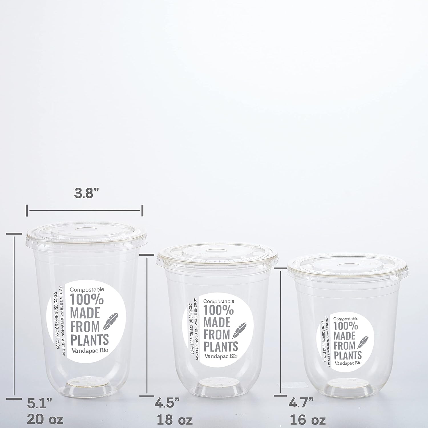Vasos compostables prémium con tapas, vasos de plástico de 18 oz (10 tazas). Vasos biodegradables resistentes que son vasos fríos ecológicos. Vasos