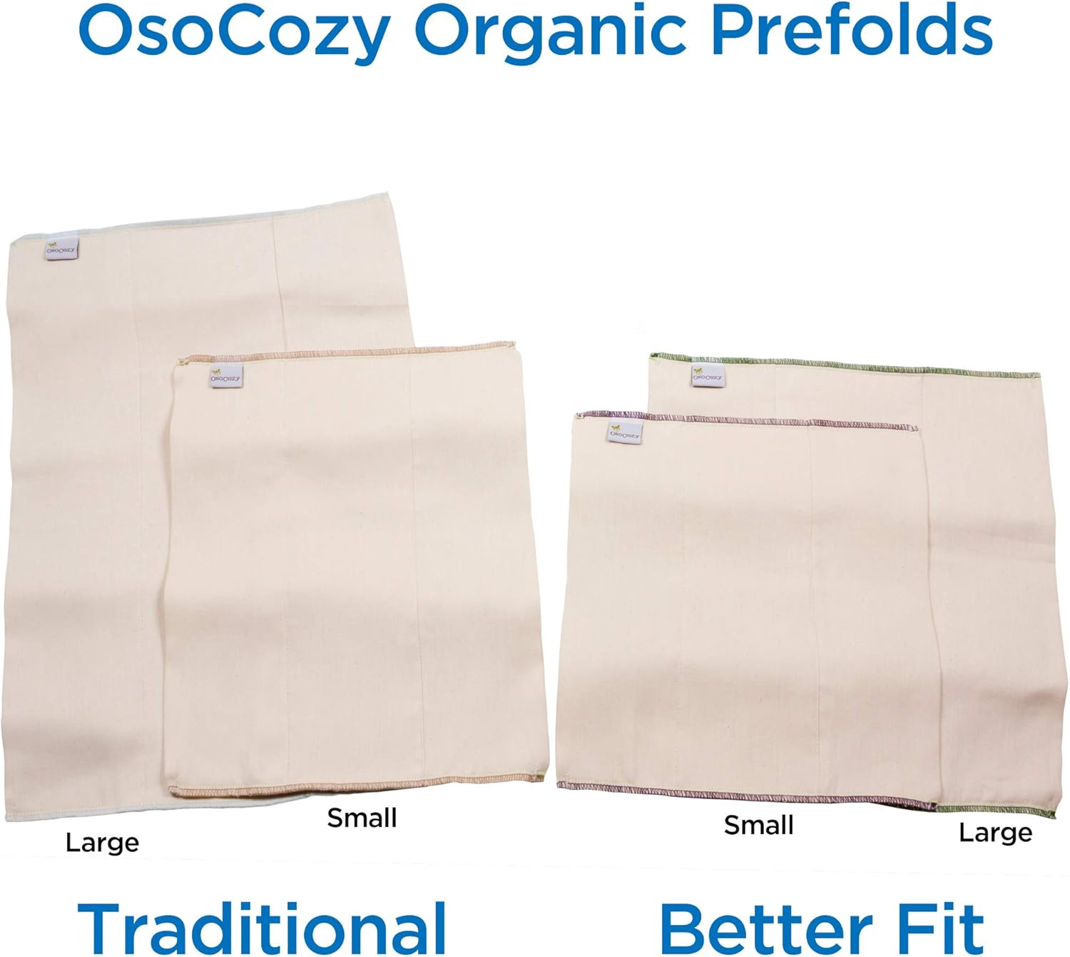 OsoCozy Pañales de tela preplegados de algodón orgánico que mejor se ajustan a capas de 4 x 8 x 4 pulgadas (6 unidades)  Supersuaves, gruesos,