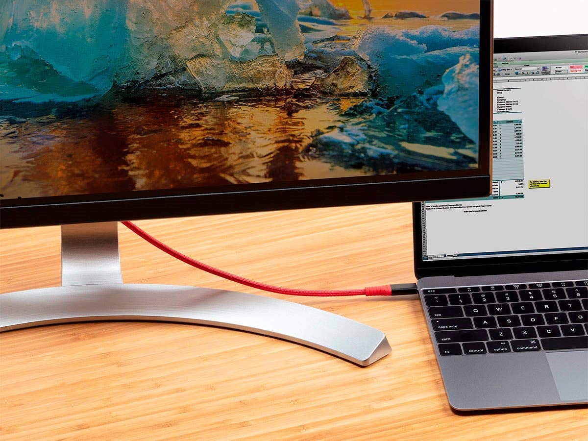 Monoprice Durable USB 3.2 Gen 2 Tipo-C Datos y Power Kevlar reforzado Nylon Braid Cable – 3.3 ft – Rojo  5A100W – AtlasFlex Series