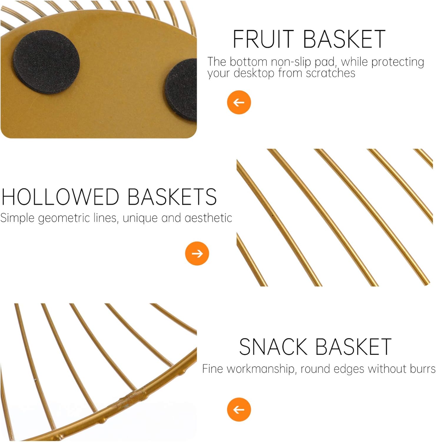 Hemoton Cesta de fruta dorada de alambre de metal para verduras, soporte de frutas estilo nórdico, plato de servir irregular, cocina, lavado, cesta