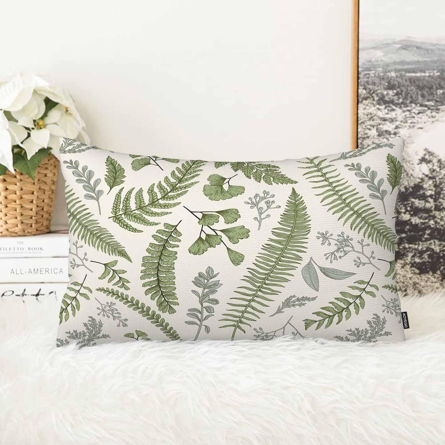AOYEGO Funda de almohada con diseño de hojas y hierbas, vintage, floral, botánico, sembrado de eucalipto, helecho, pelo de doncella, funda de