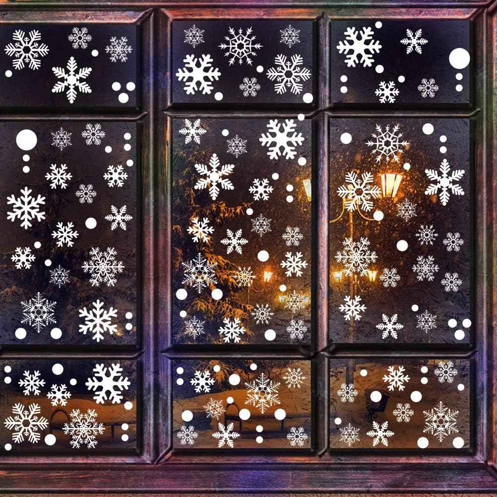 180 calcomanías de Navidad de copos de nieve blancos, calcomanías de Navidad para ventanas de vidrio, adornos de Navidad de invierno del país de las