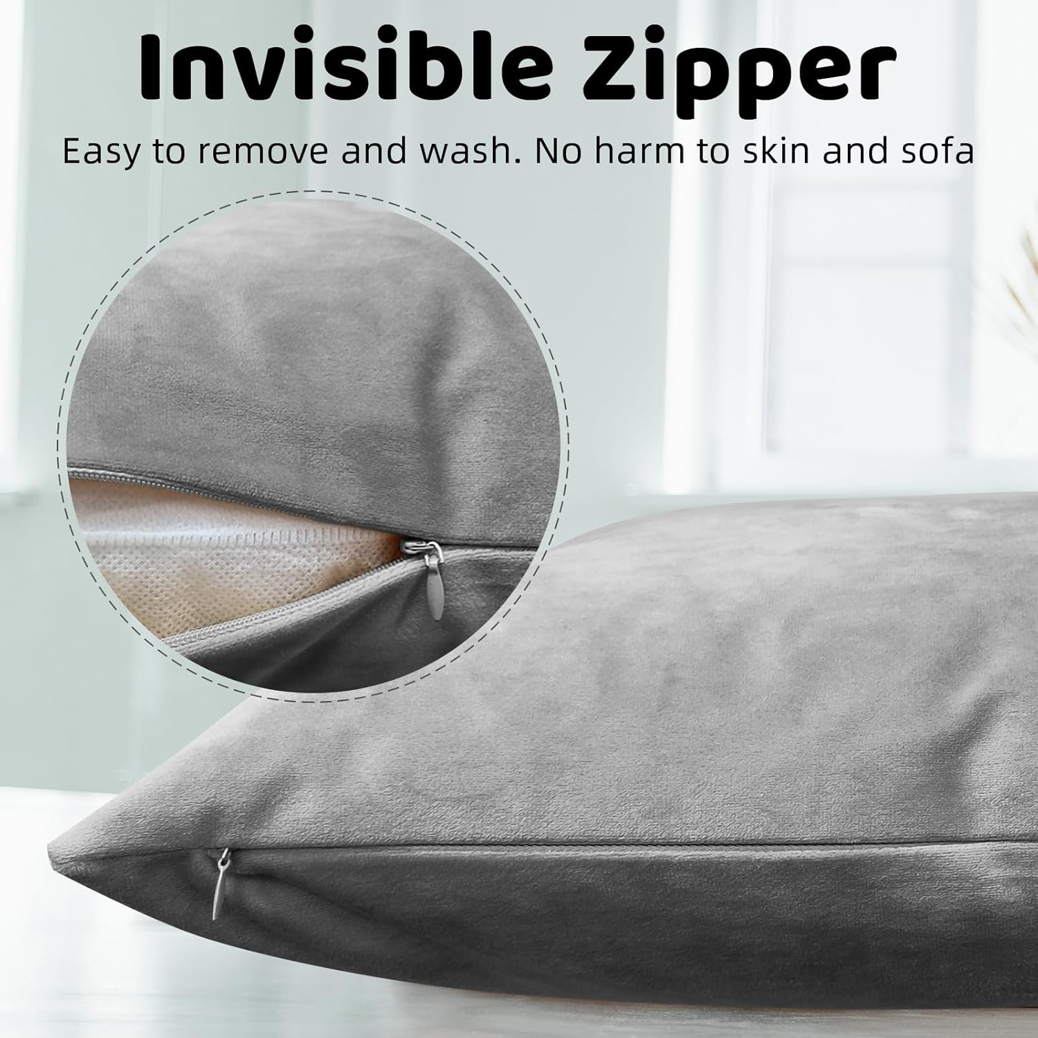 Paquete de 2 fundas de almohada de terciopelo suave de 18 x 18 pulgadas, fundas de cojín cuadradas sedosas decorativas con cremallera para