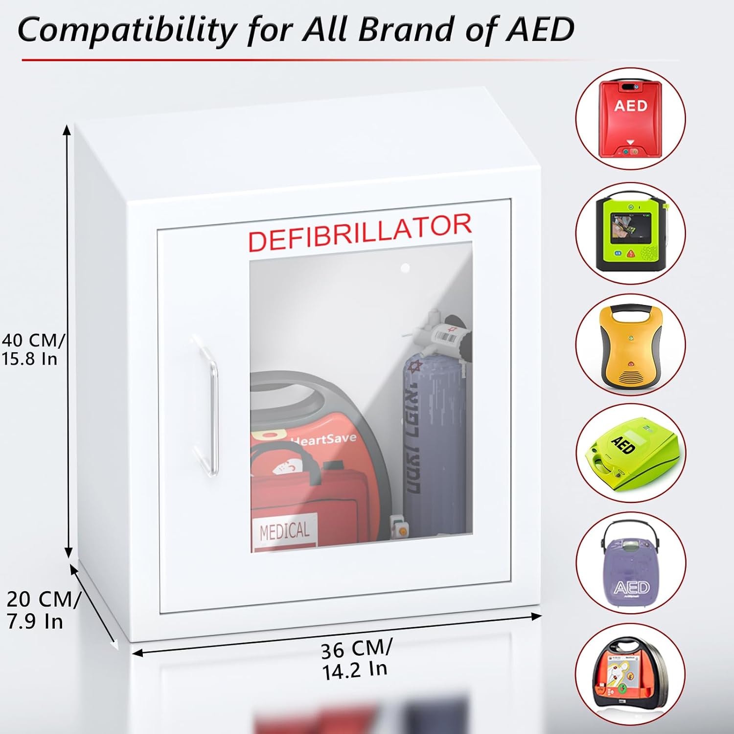NLShan Armario AED, gabinete de almacenamiento de montaje en pared con placa de acero de metal y cerradura magnética, 14 x 7.9 x 14.2 pulgadas,