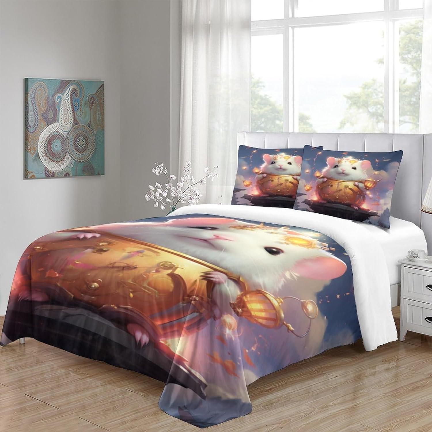 Lindo edredón de cama de hámster travieso juego de edredón de animales del bosque de hámster travieso, diseño de gatos y perros, edredón de cama