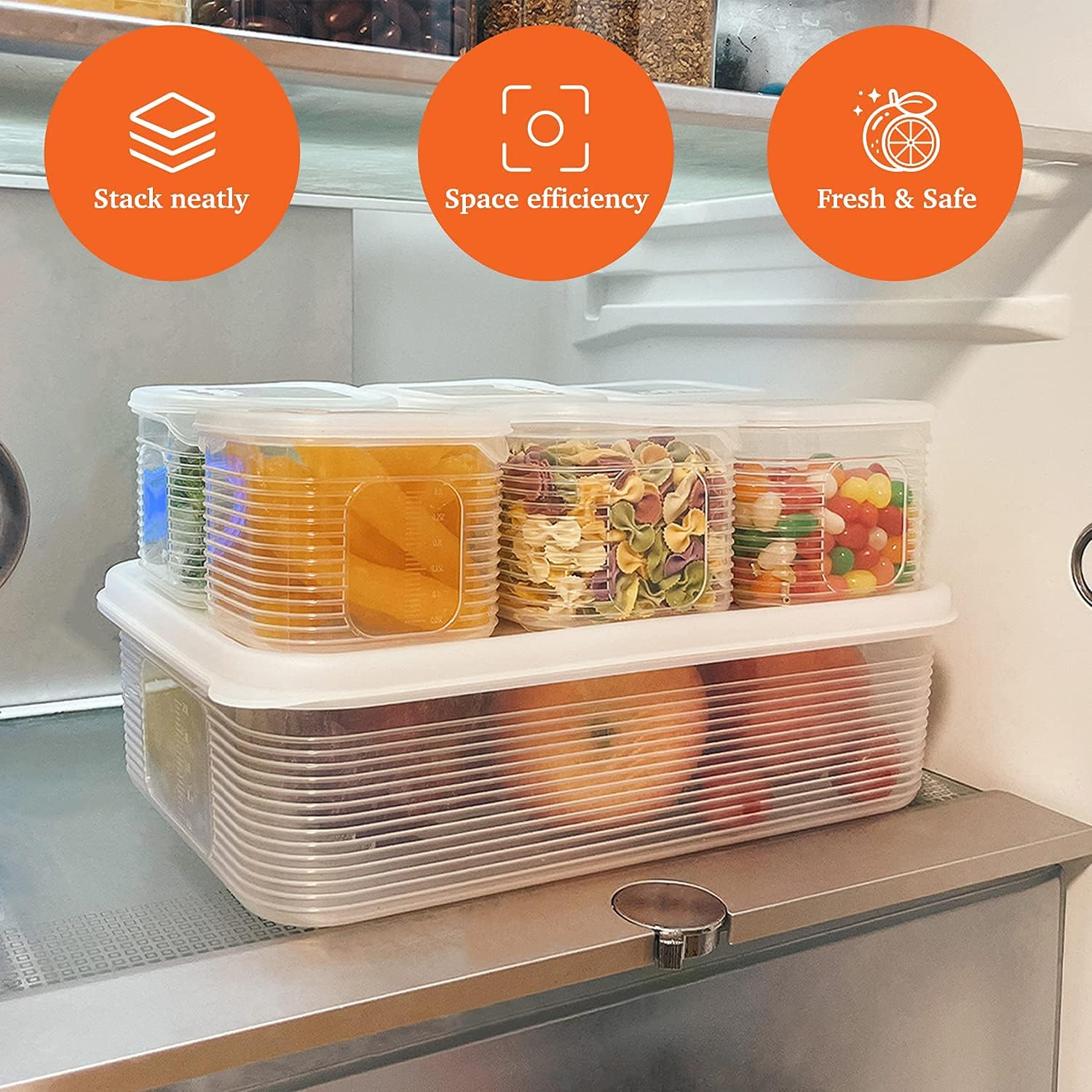 TeTeBak Recipientes de almacenamiento de alimentos con tapas, herméticos, 6 unidades, extraíbles, individuales, sin BPA, recipientes de plástico