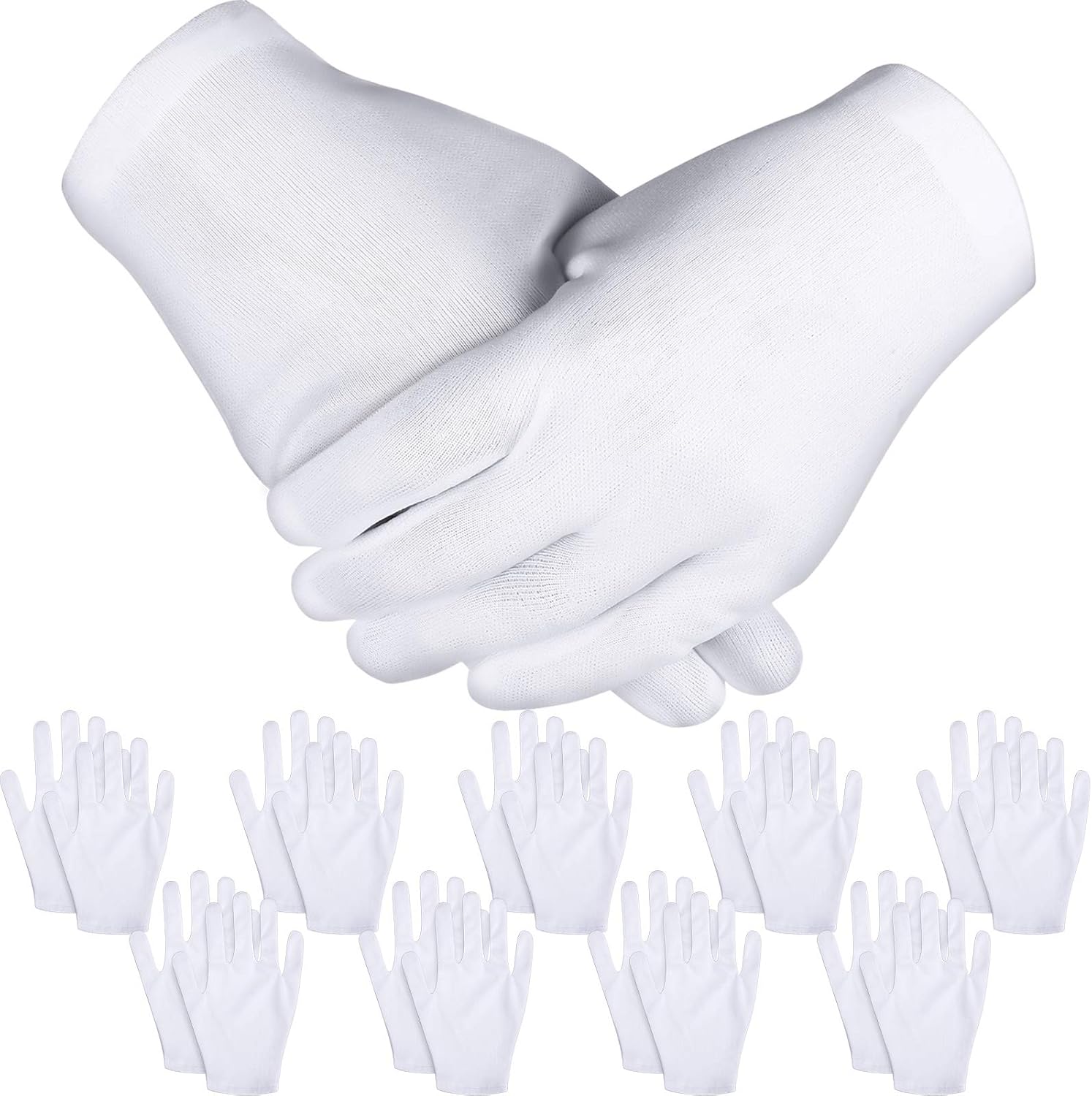 Zhehao 48 guantes blancos suaves y elásticos, guantes de trabajo de joyería de moneda, guantes de inspección plateados, guantes de forro elástico,