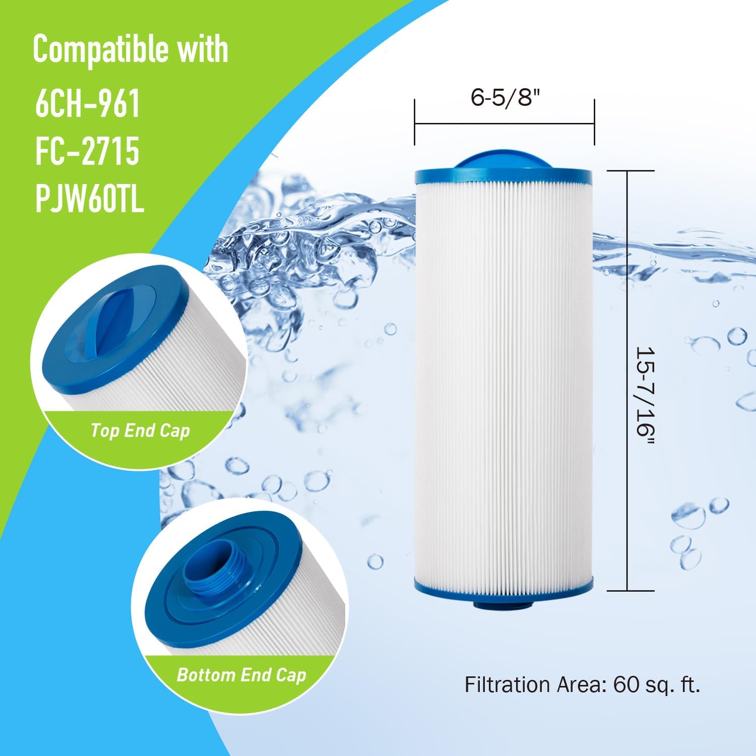 Cartucho de filtro de spa de repuesto para filtro de bañera de hidromasaje Unicel 6CH-961, PAS-1342, PJW60TL, Filbur FC-2715, Jacuzzi J300,