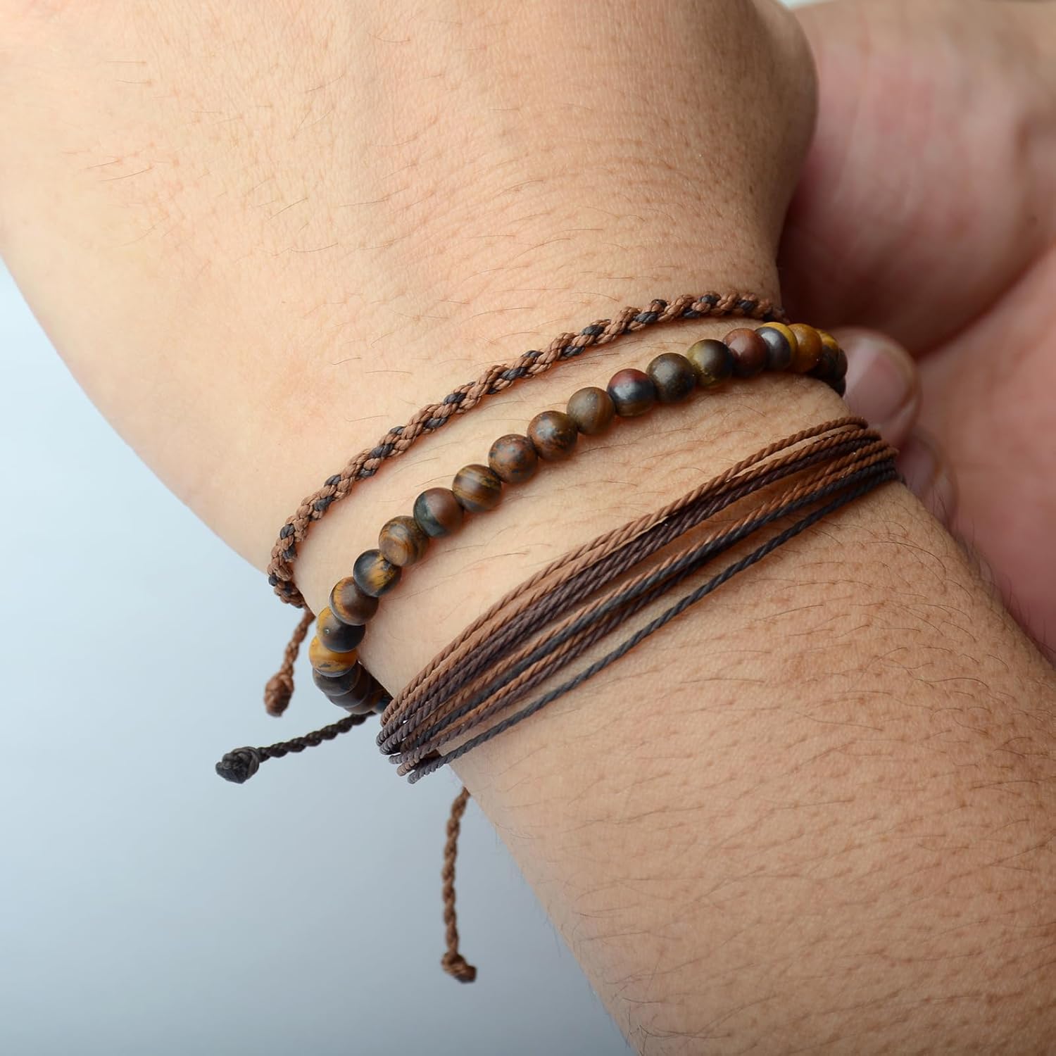 Handmade Natural Stone Beaded Healing Bracelet Gift for Men Adjustable Rope String Bracelets (tiger-eye)