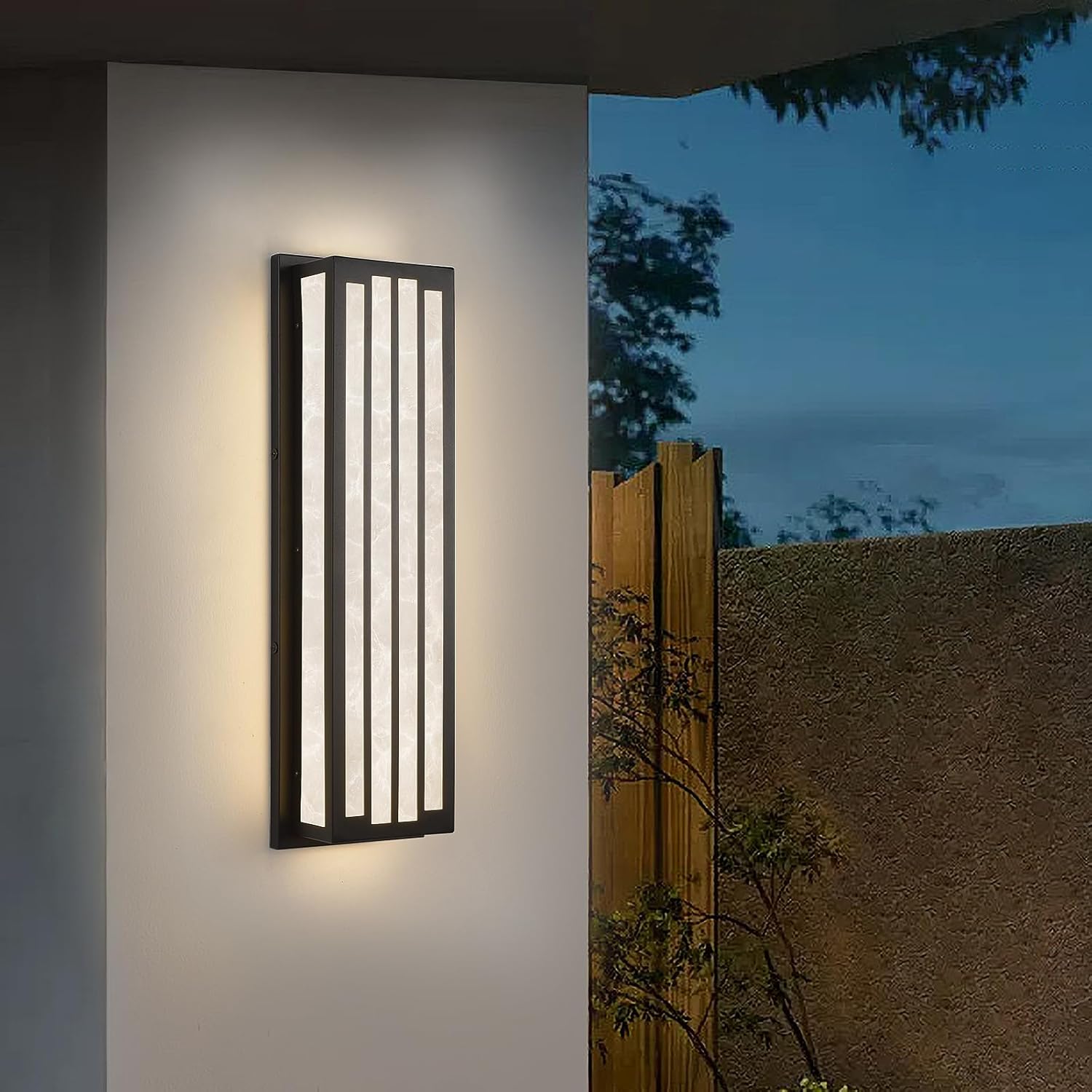 Sconce26W – Luces de pared para exteriores, modernas, para exteriores, 24 pulgadas, pantalla de resina texturizada de mármol, impermeable, para