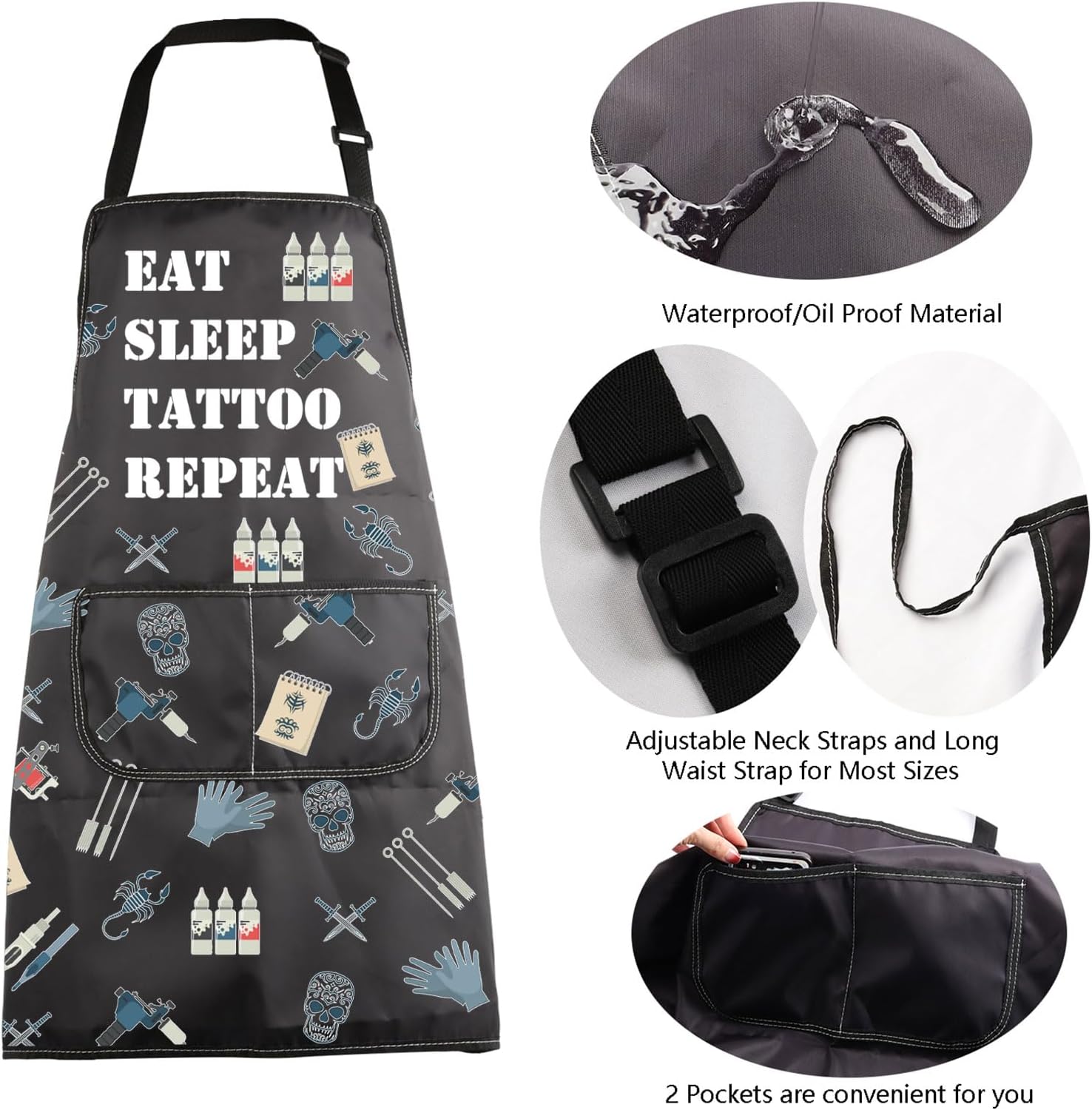 Delantal de tatuaje, regalo para artista, divertido, comer, dormir, tatuaje, repetición, tatuaje, regalo de tatuaje para amantes del tatuaje, regalo